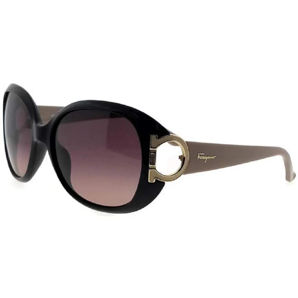 Ferragamo Brown Gradient Oval Sunglasses, Black