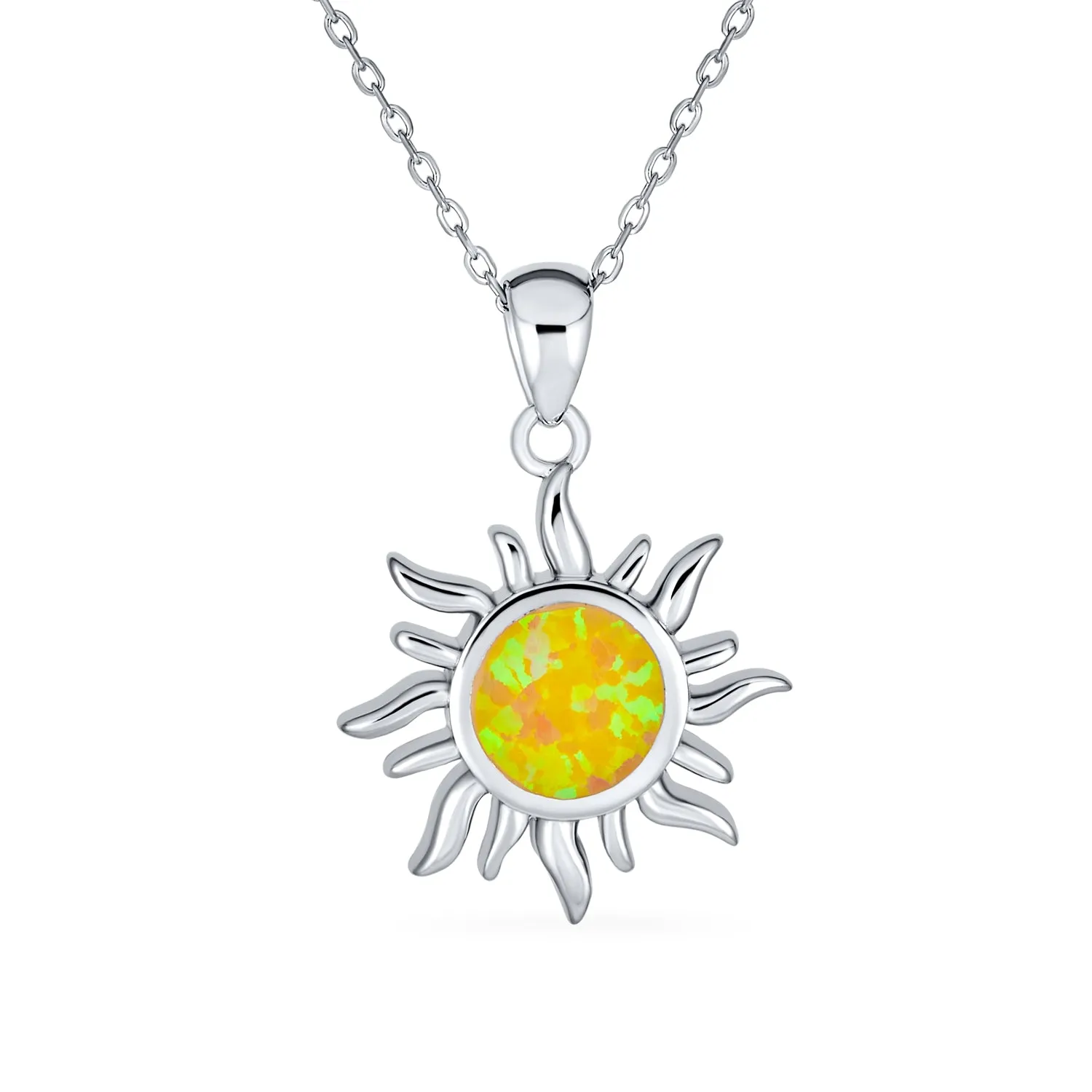 Flaming Sunshine Yellow Opal Sun Burst Necklace .925Sterling Silver