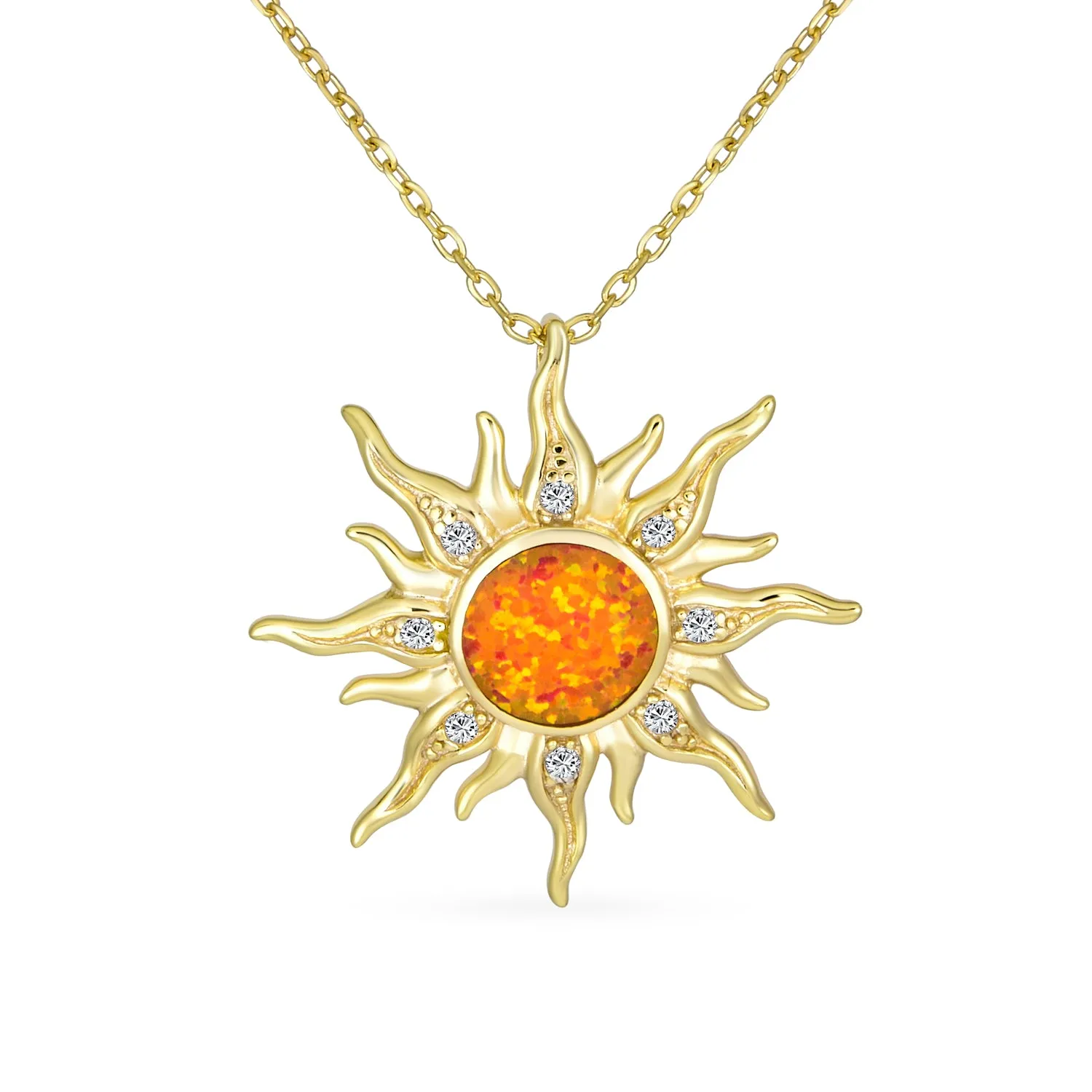 Flaming Sunshine Yellow Opal Sun Burst Necklace .925Sterling Silver