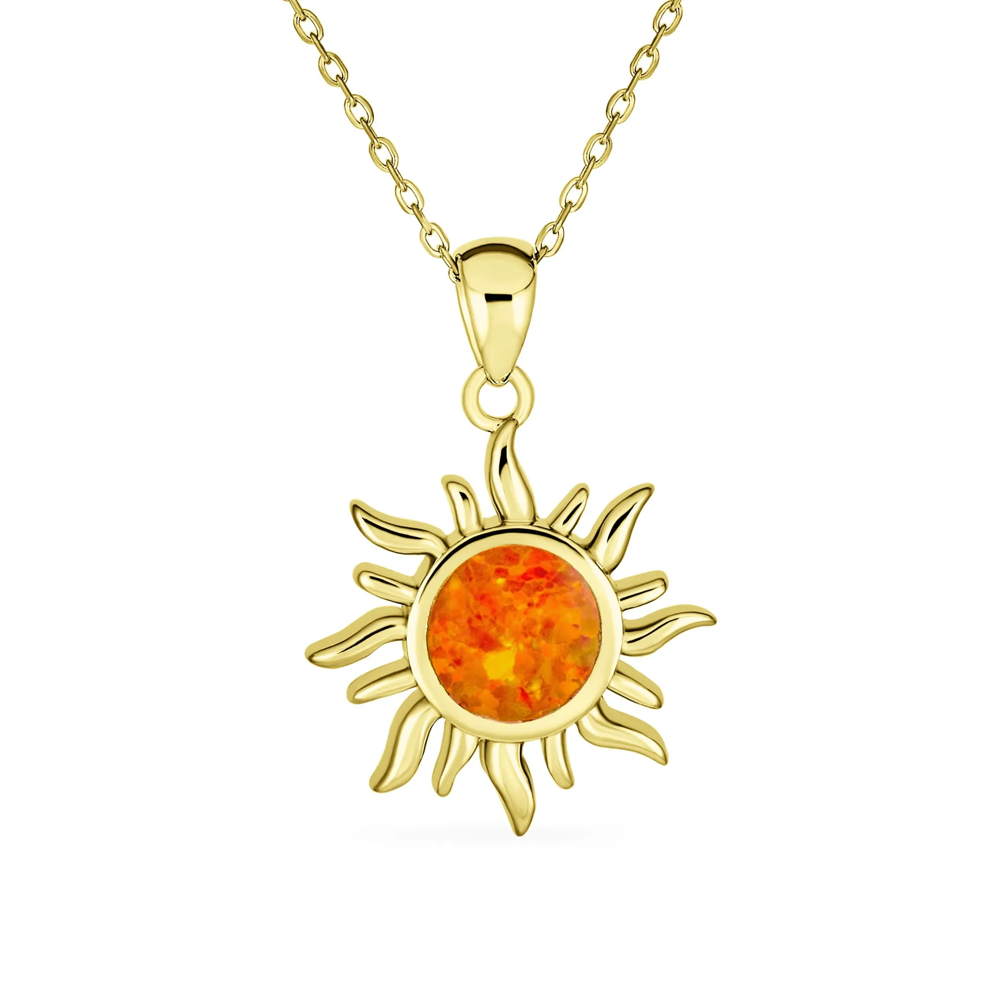 Flaming Sunshine Yellow Opal Sun Burst Necklace .925Sterling Silver