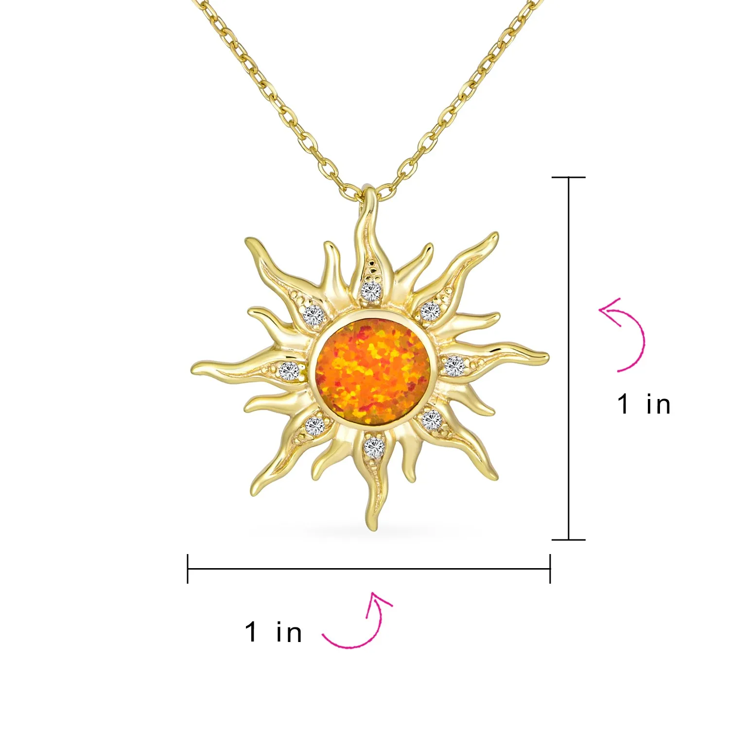 Flaming Sunshine Yellow Opal Sun Burst Necklace .925Sterling Silver