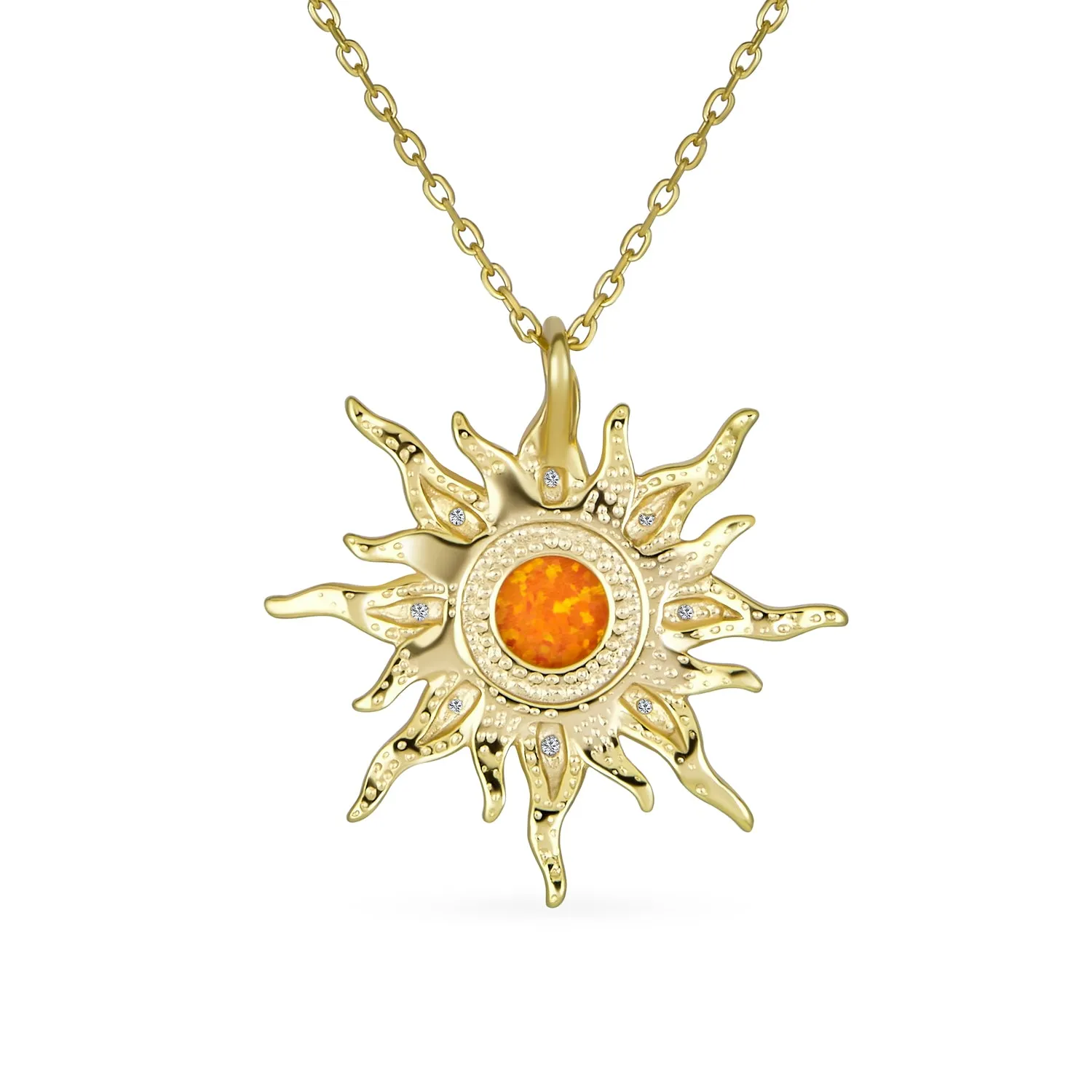 Flaming Sunshine Yellow Opal Sun Burst Necklace .925Sterling Silver