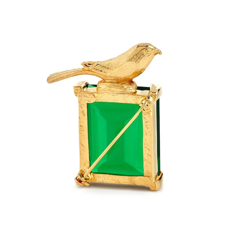 Gold and Emerald Bird Pin