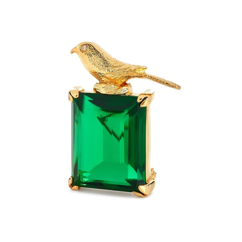 Gold and Emerald Bird Pin