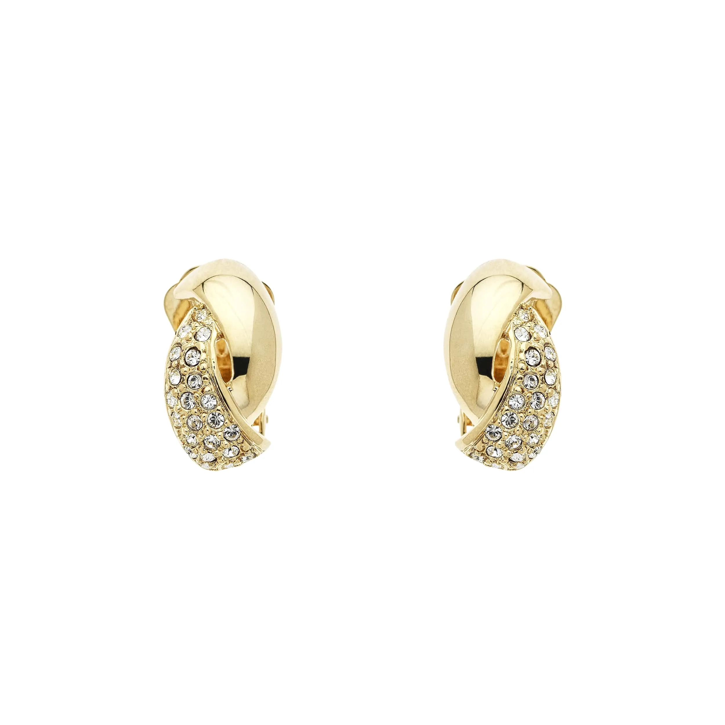 Gold Crystal Twist Clip Earrings