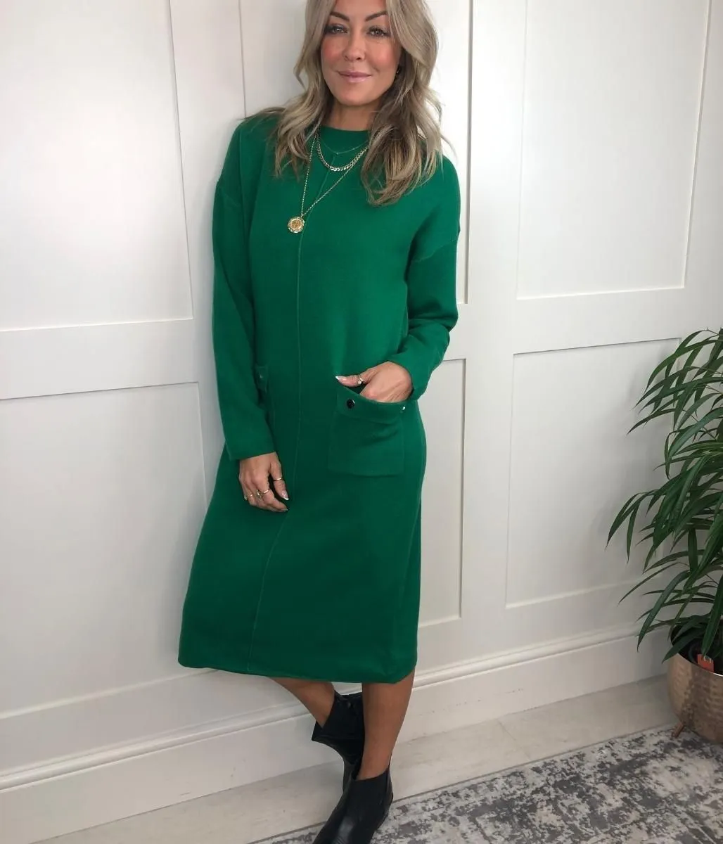 Green Knitted Midi Pocket Dress