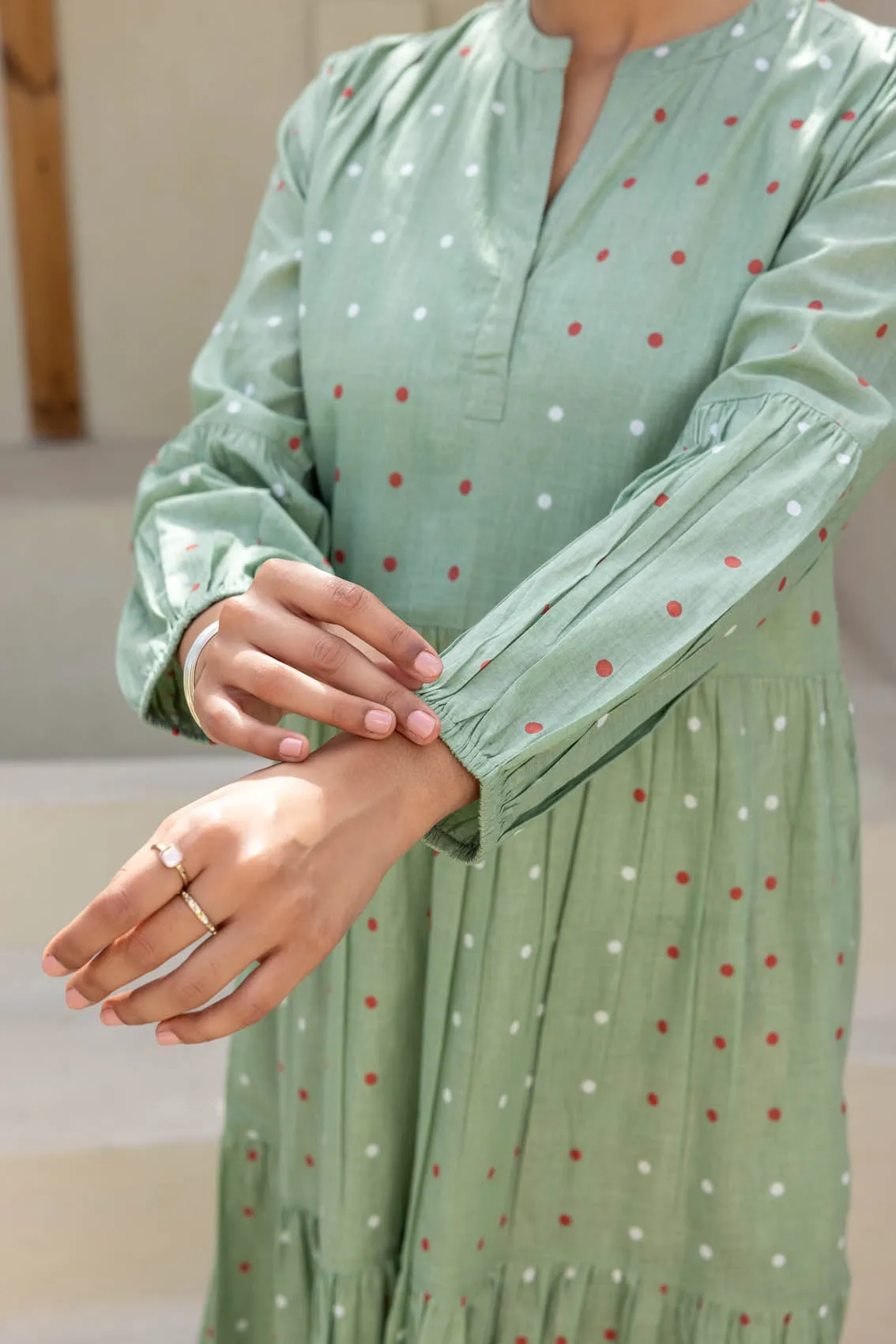 Green Polka Dot Tiered Dress