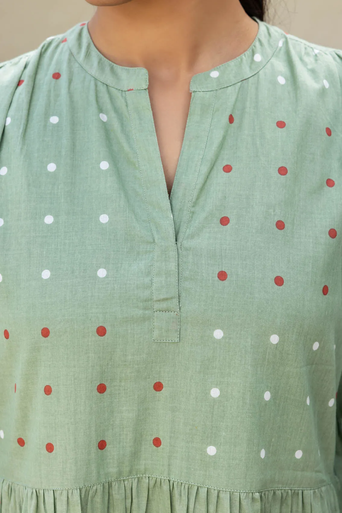 Green Polka Dot Tiered Dress