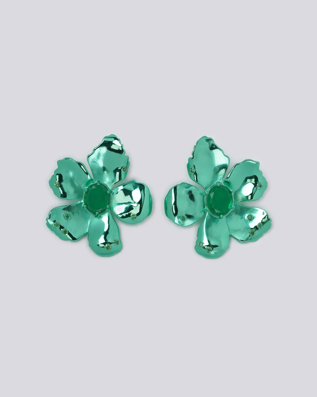 Green Prom Flower Earrings