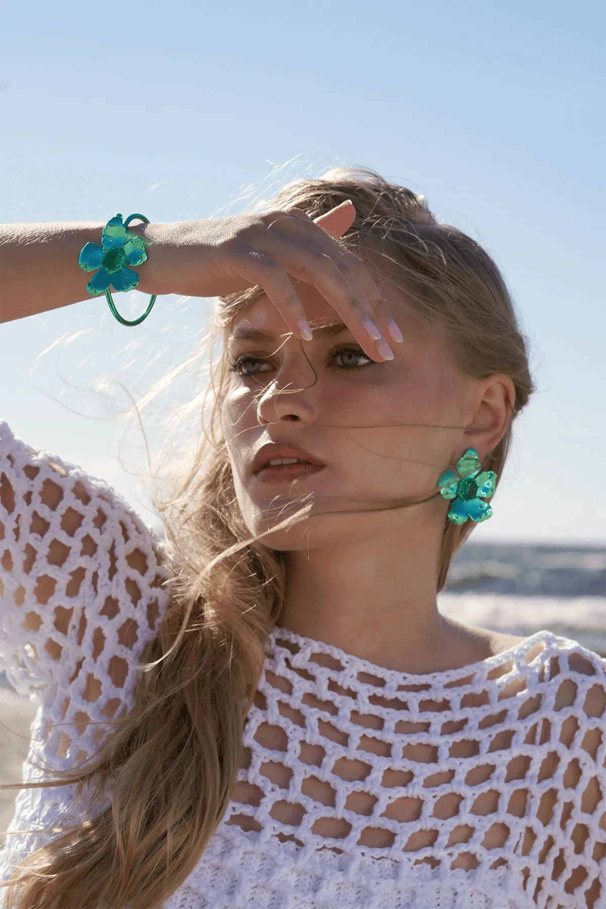 Green Prom Flower Earrings