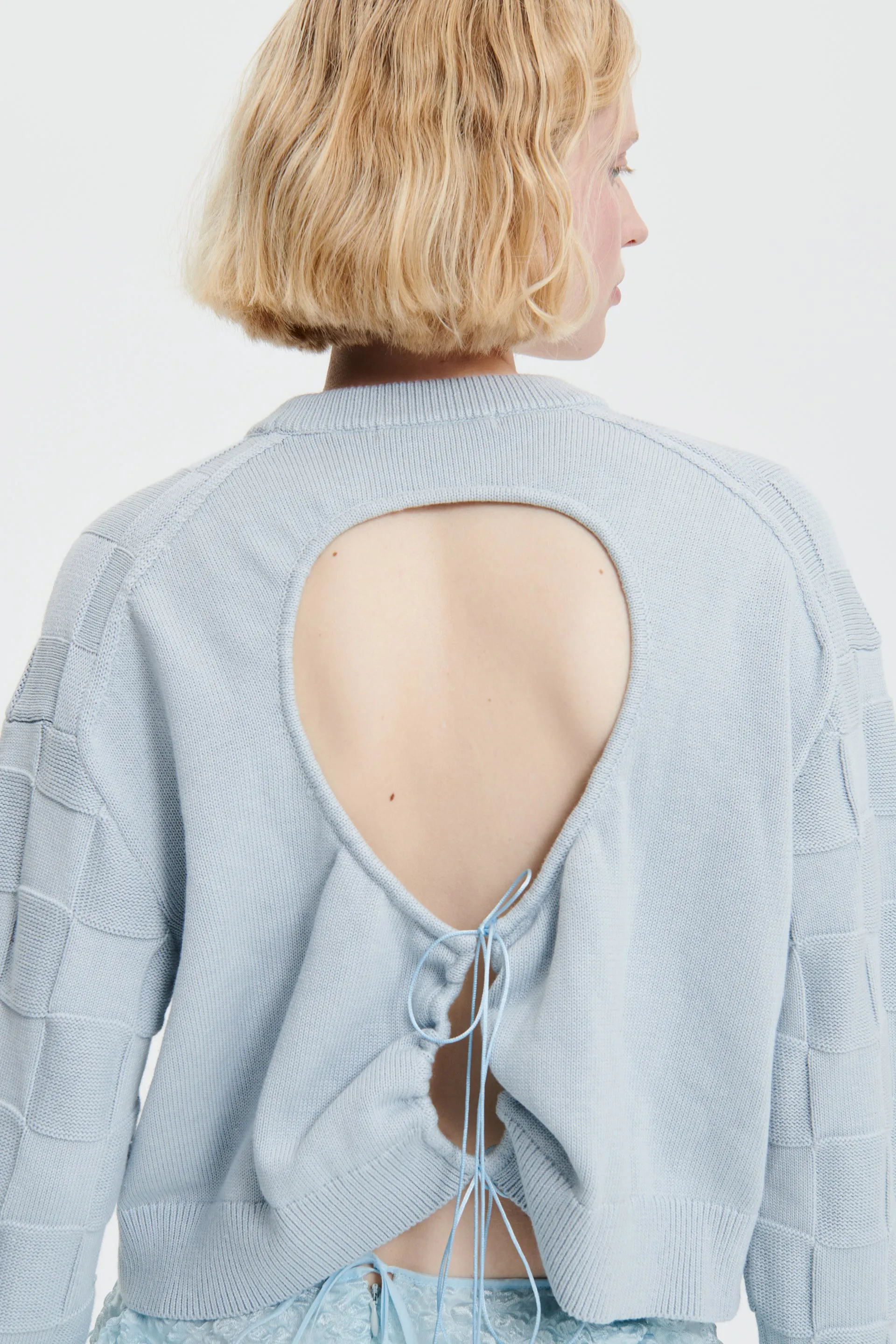 GUDRUN | JUMPER DARCY CHECK KNIT ICE BLUE