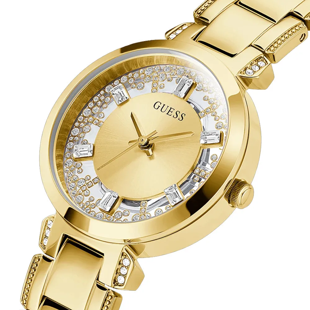 Guess Gold Tone Crystal Clear Stainless Steel Strap Ladies Watch GW0470L2