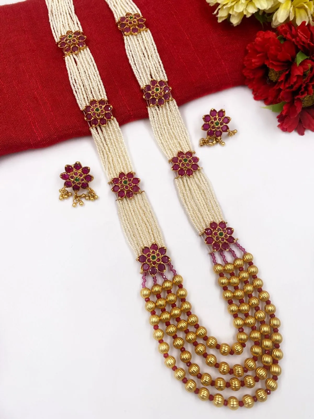 Handcrafted Simple Design Long Pearl Necklace Set For Women By Gehna Shop