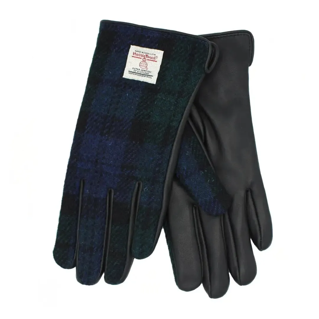 Heather Skye Harris Tweed And Leather Women's Gloves Blackwatch