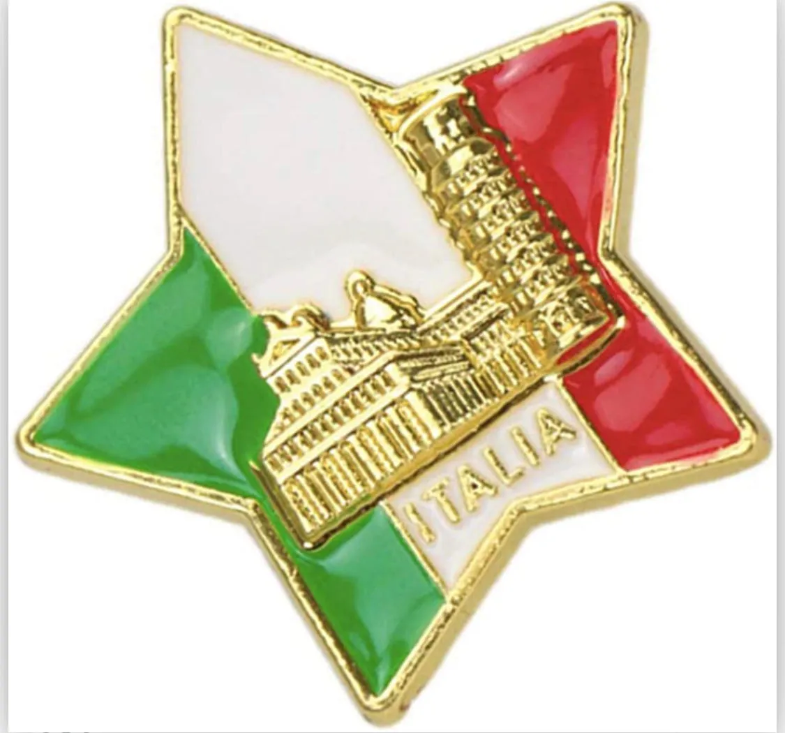 Italy Flag Star Shaped Pin Leaning Tower Of Pisa & Saint Peters Cathedral