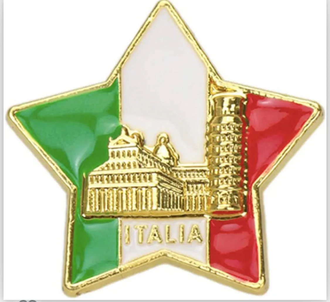 Italy Flag Star Shaped Pin Leaning Tower Of Pisa & Saint Peters Cathedral