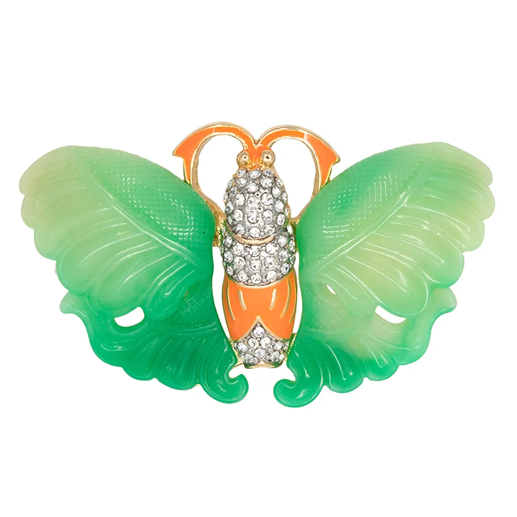 Jade & Coral Butterfly Pin