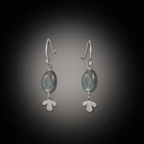 Labradorite Earrings with Tiny Leaf Trio