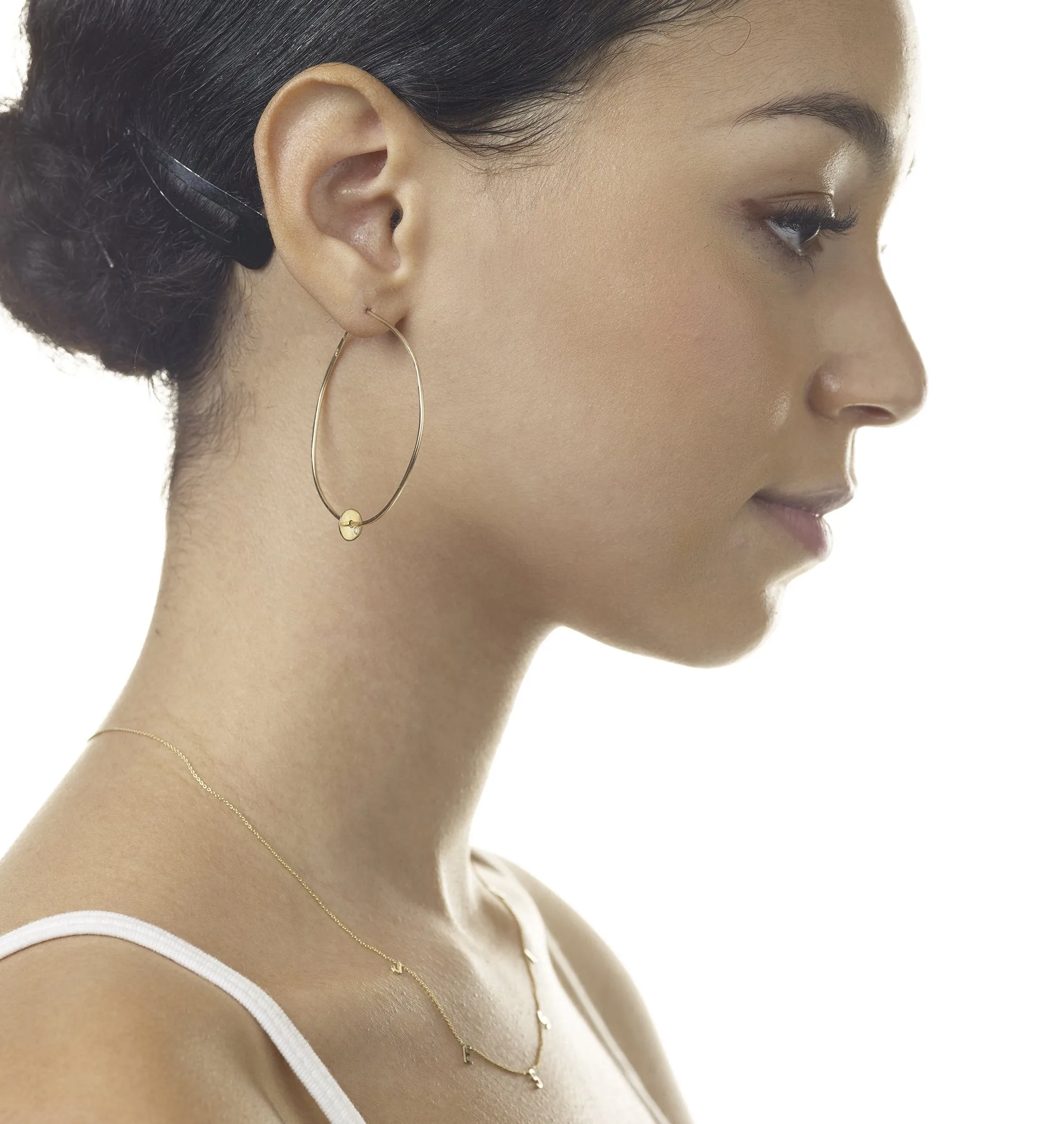 Large Hoop Earrings With Diamond Disk