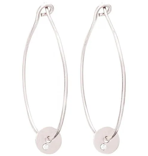 Large Hoop Earrings With Diamond Disk