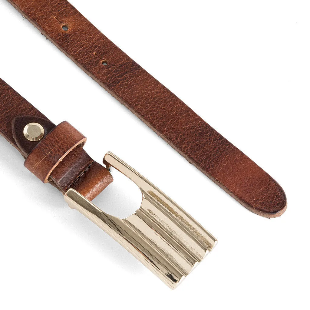 Leather belt with feminine buckle / 15852 - Cognac