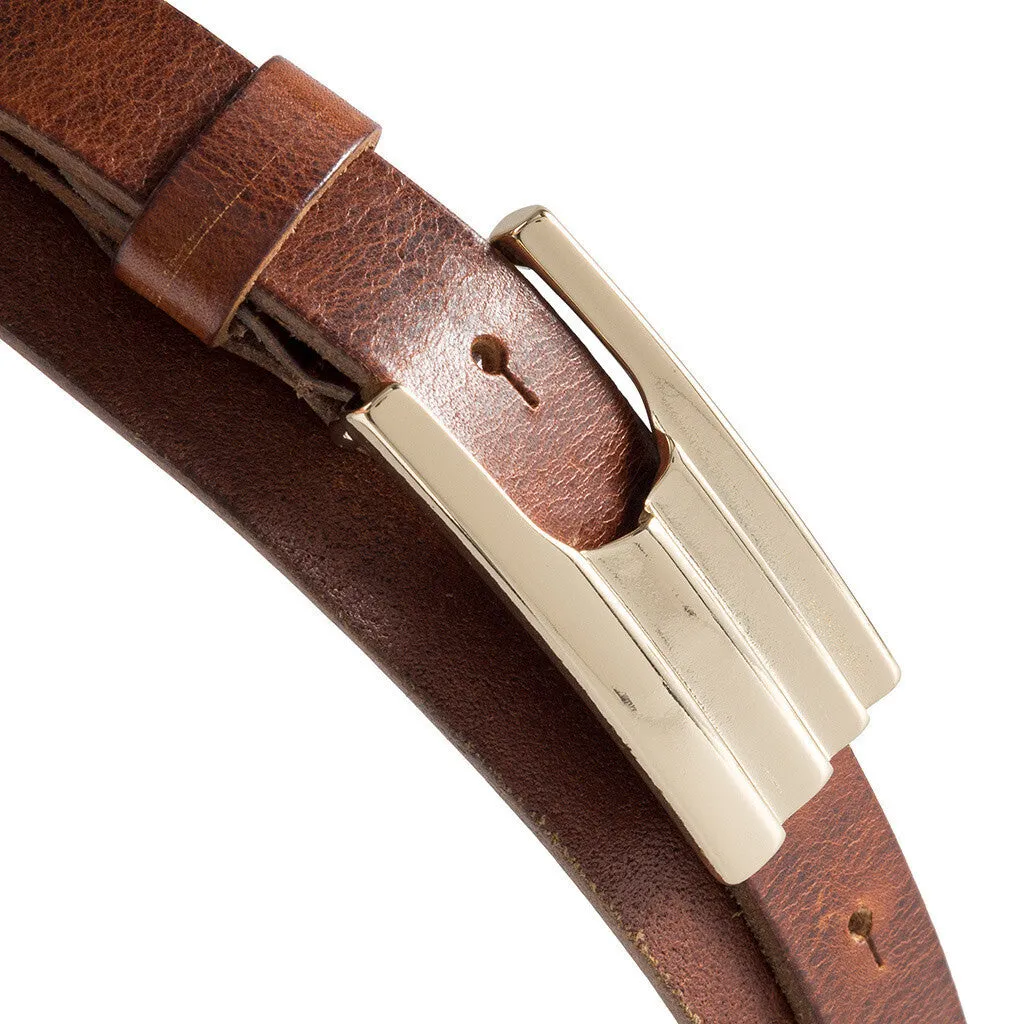 Leather belt with feminine buckle / 15852 - Cognac