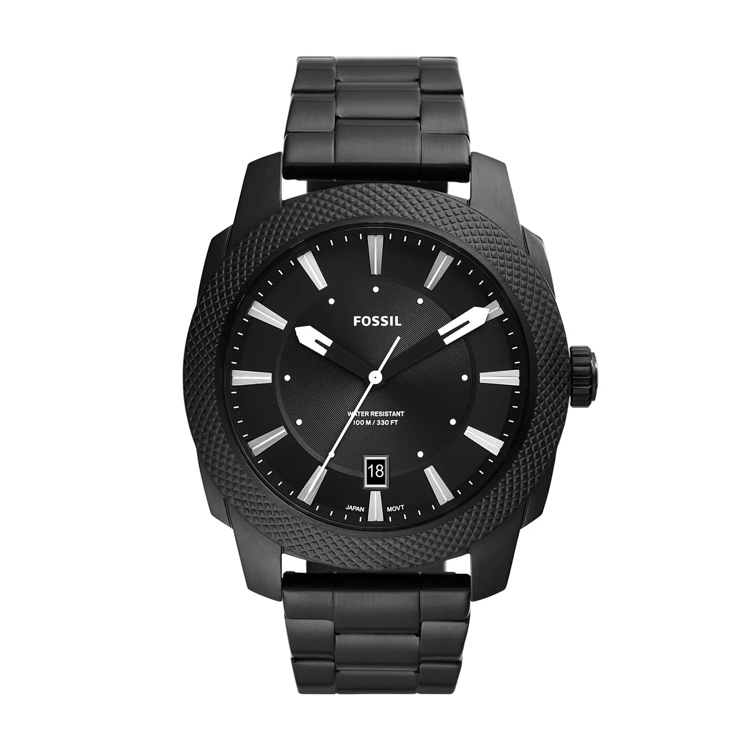 Machine Three-Hand Date Black Stainless Steel Watch