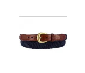 Men's Brighton | Elastic Cord Croco Tab Taper Belt | Navy