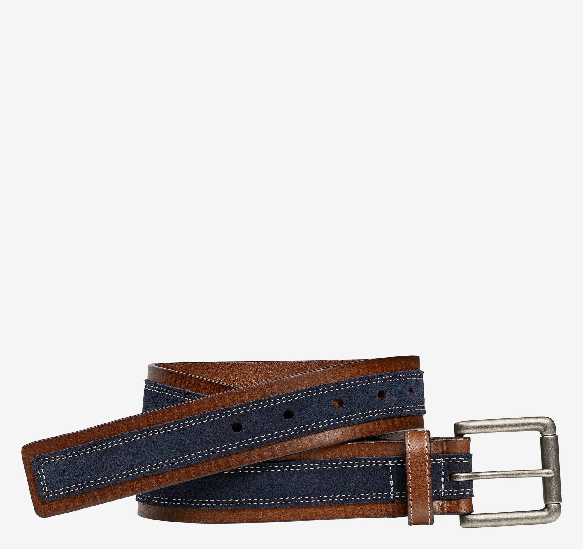 Men's Johnston & Murphy | Suede Overlay Belt | Brown/Navy