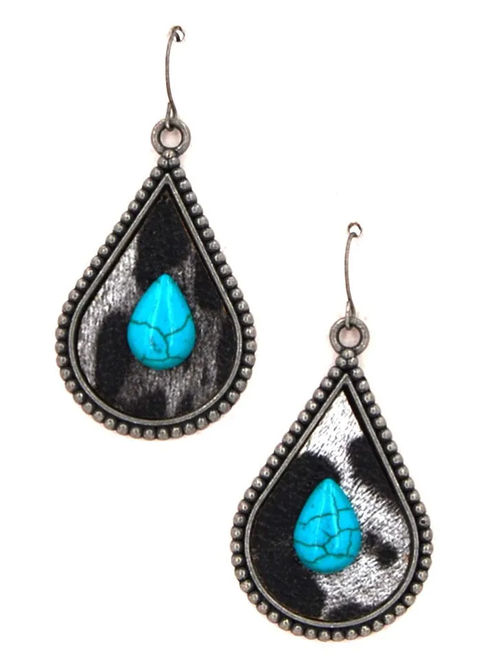 Montana West Animal Print Teardrop Turquoise Earrings