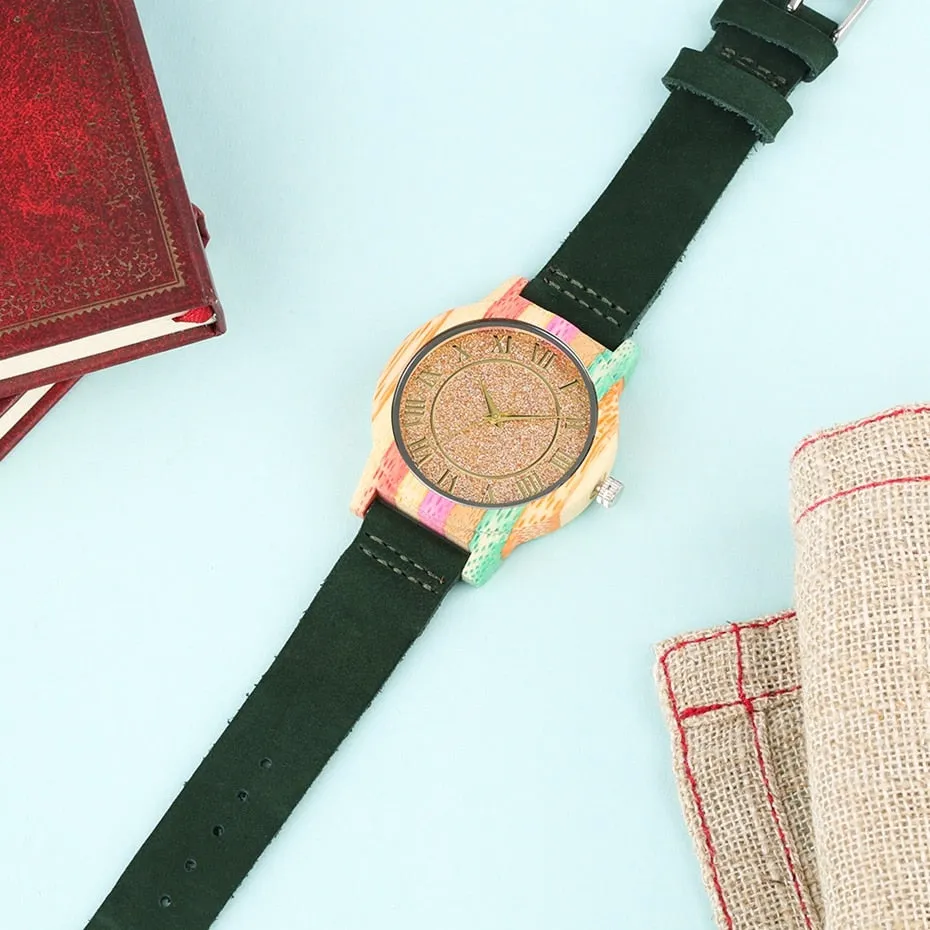 Natural Rainbow Genuine Leather Bamboo Watch