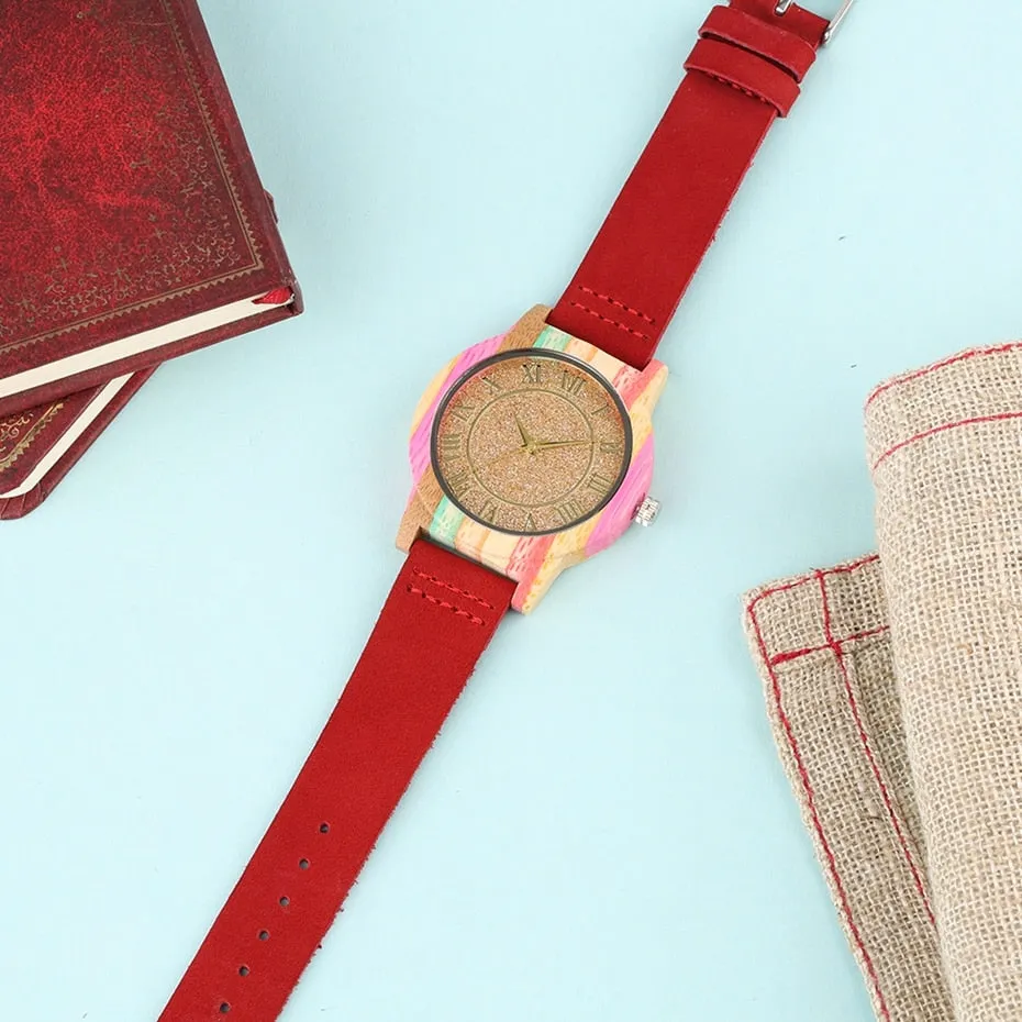 Natural Rainbow Genuine Leather Bamboo Watch