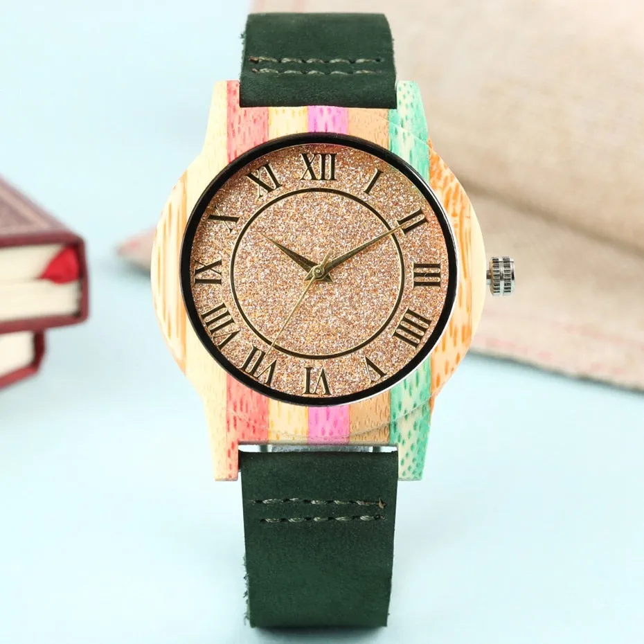 Natural Rainbow Genuine Leather Bamboo Watch