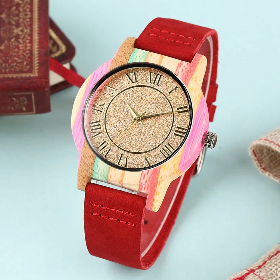 Natural Rainbow Genuine Leather Bamboo Watch