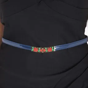 Navy Blue Rose Detail Waist Belt