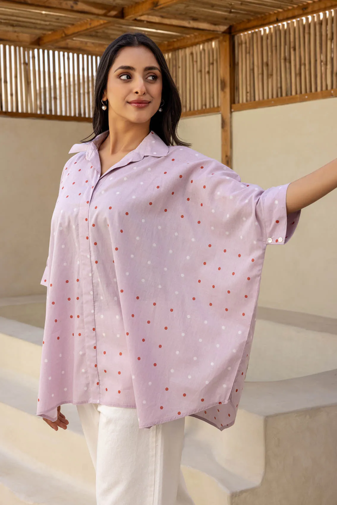 Oyster Pink Dotted Kaftan Top