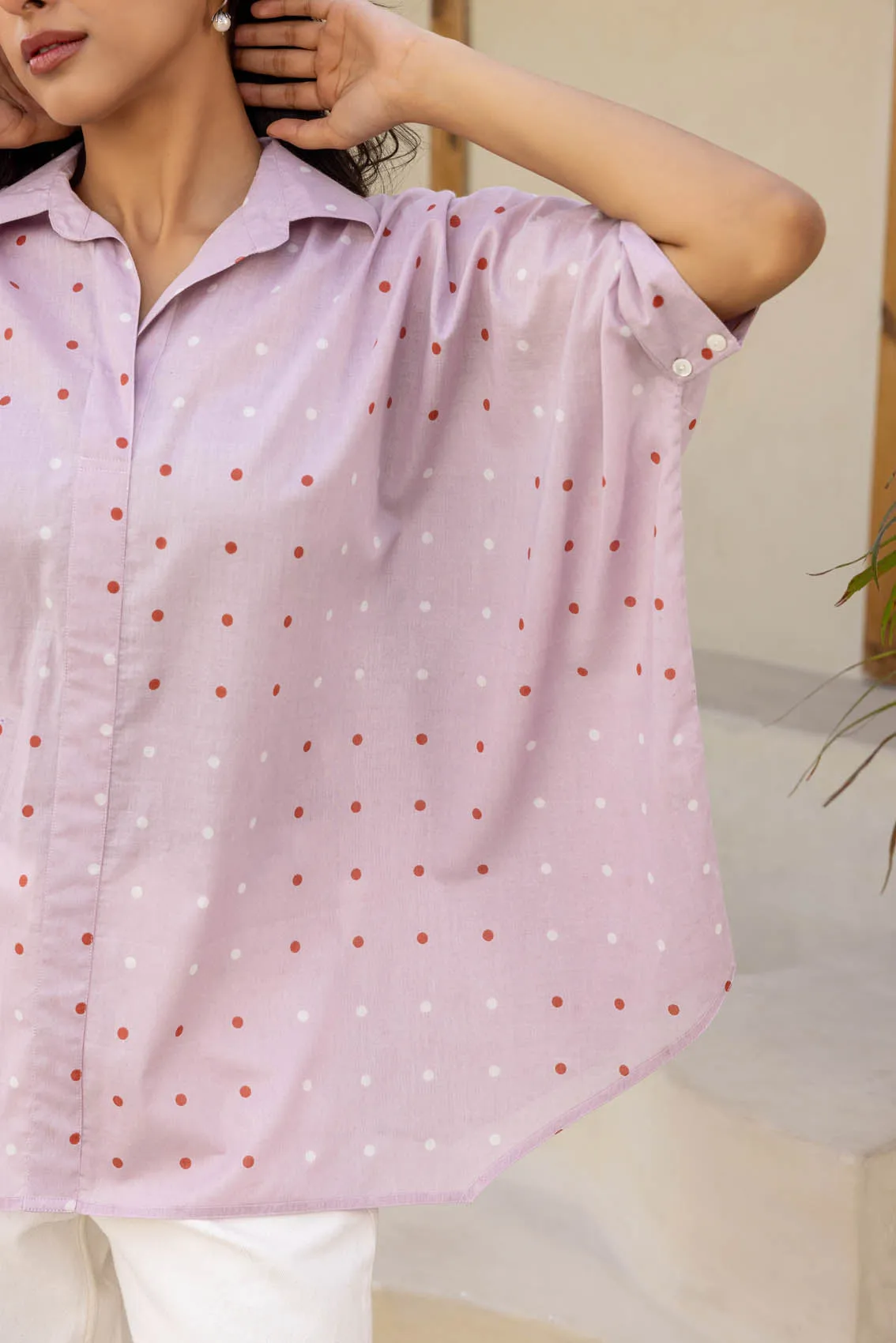 Oyster Pink Dotted Kaftan Top