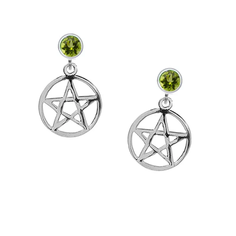 Peridot Pentagram Stud Drop Earrings