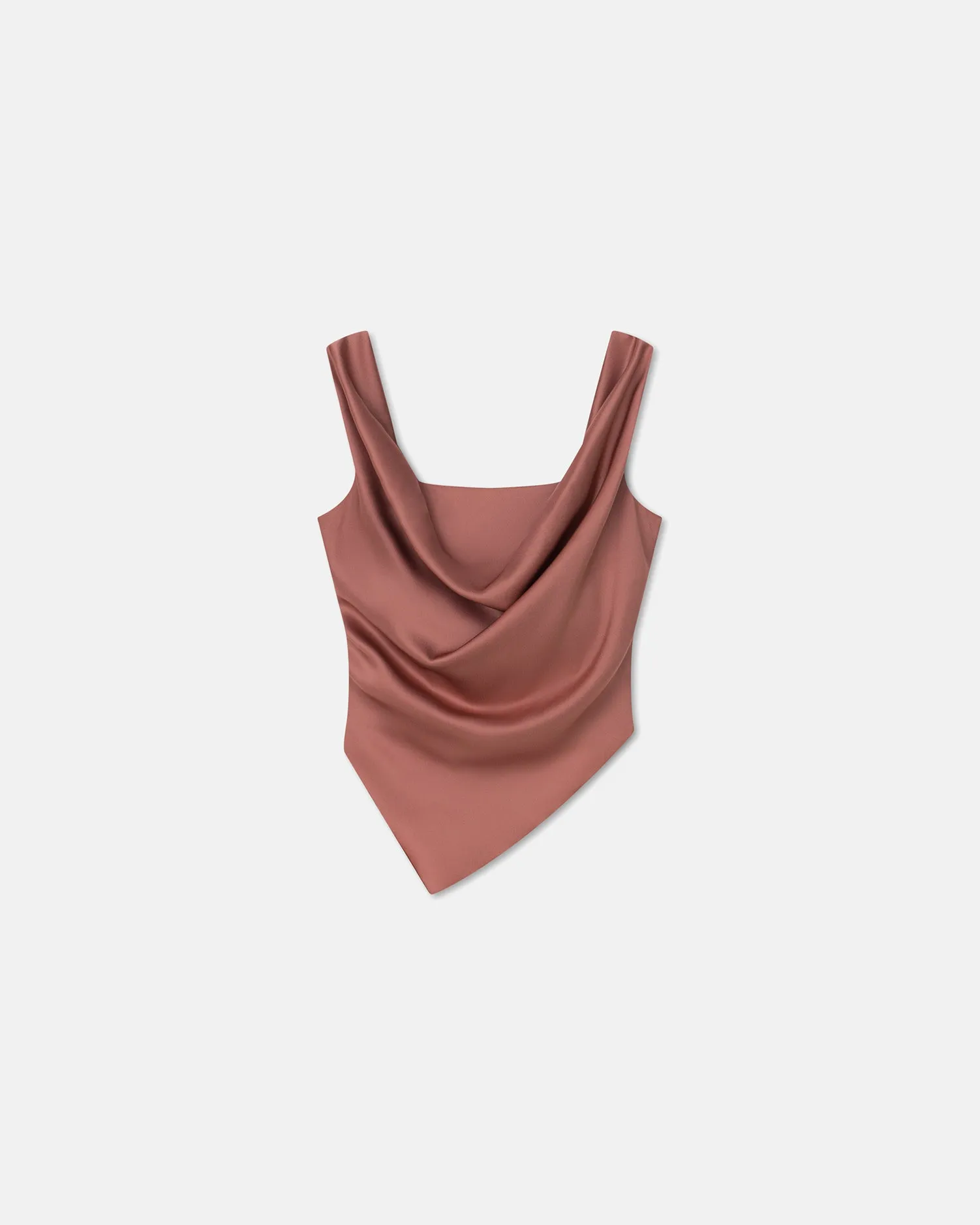 Petra - Sale Sleeveless Draped Slip Satin Top - Brown Terra