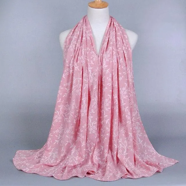 Pink Floral Cotton Scarf