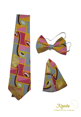 Playful Pink And Starlight Silver Necktie & Bowtie Set NBP2