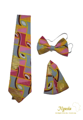 Playful Pink And Starlight Silver Necktie & Bowtie Set NBP2