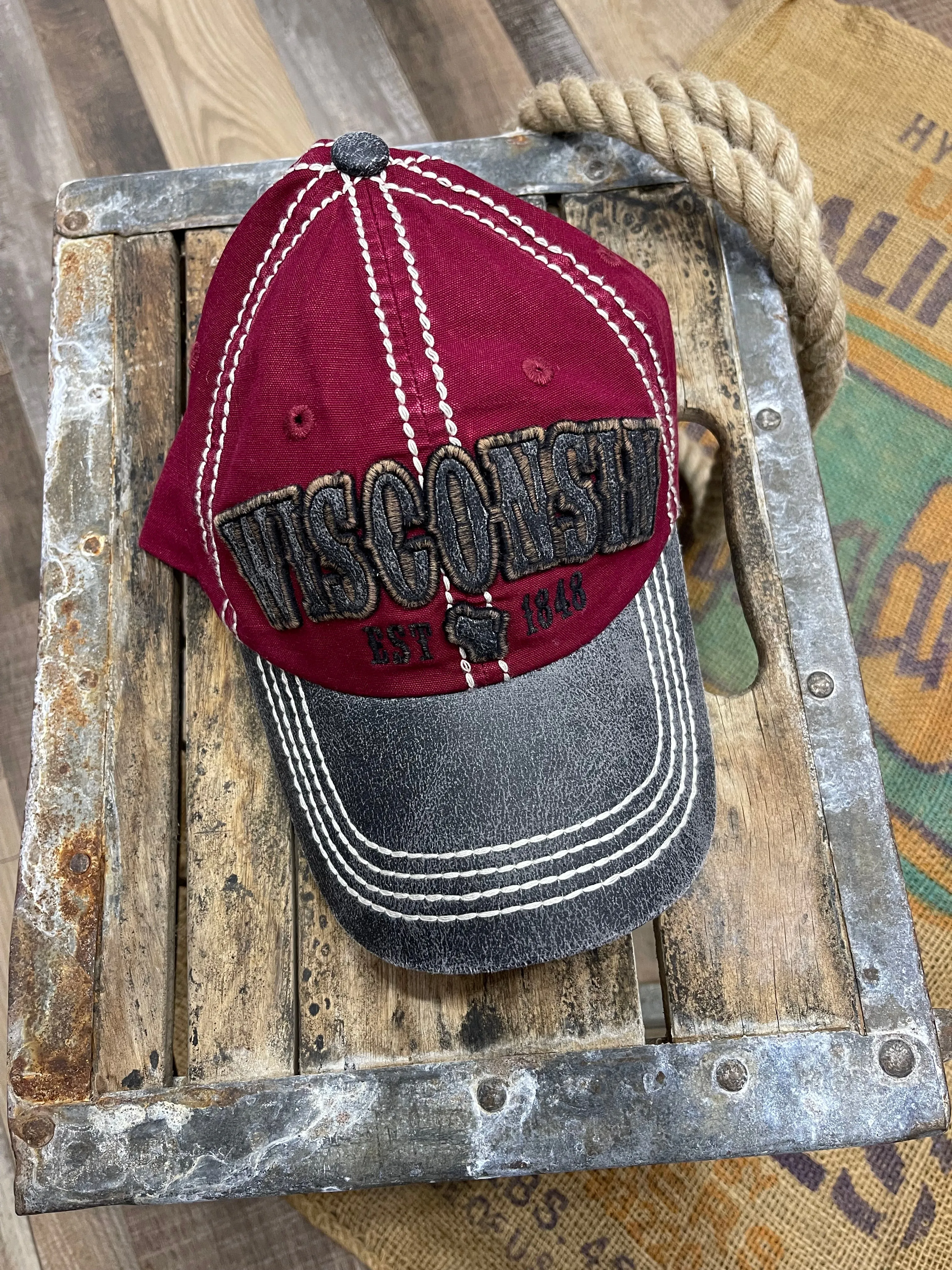 Red Two Tone Baseball Hat - Wisconsin or Minnesota