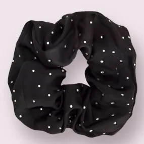 Rhinestone Black Large Satin Scrunchie