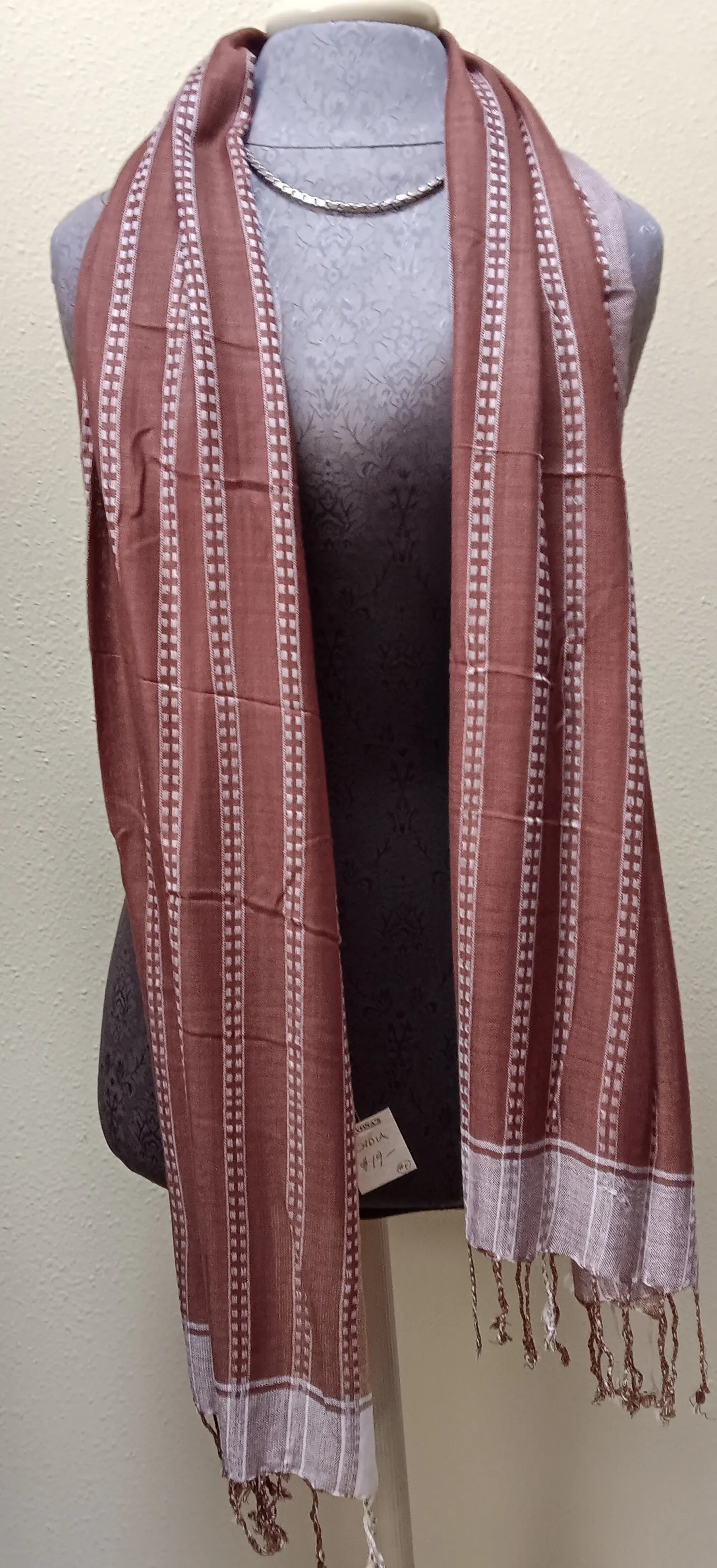 Scarf ~ Brown & White ~ Woven Stripe