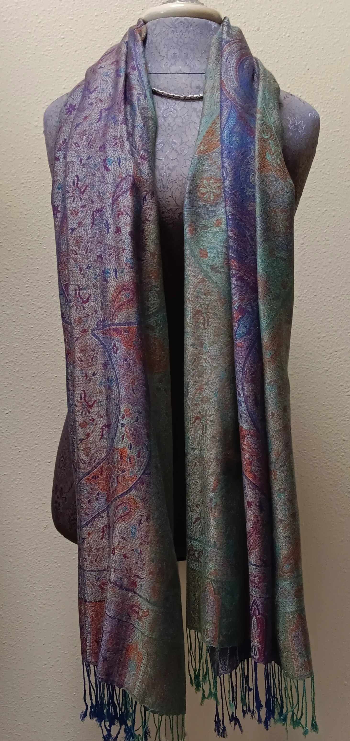 Scarf ~ Silk Pashmina ~ Multi-Colored with Teal Background