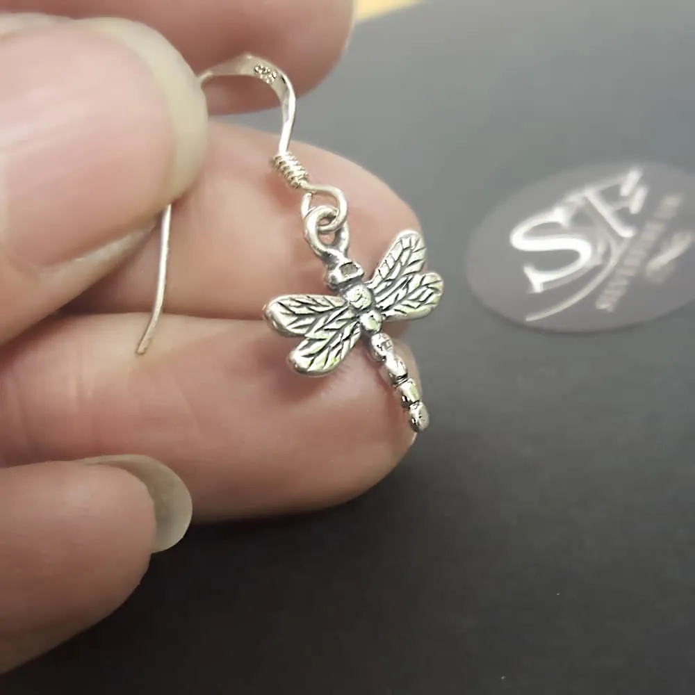 Silver Dragonfly Earrings, Dragonfly Dangle Earrings