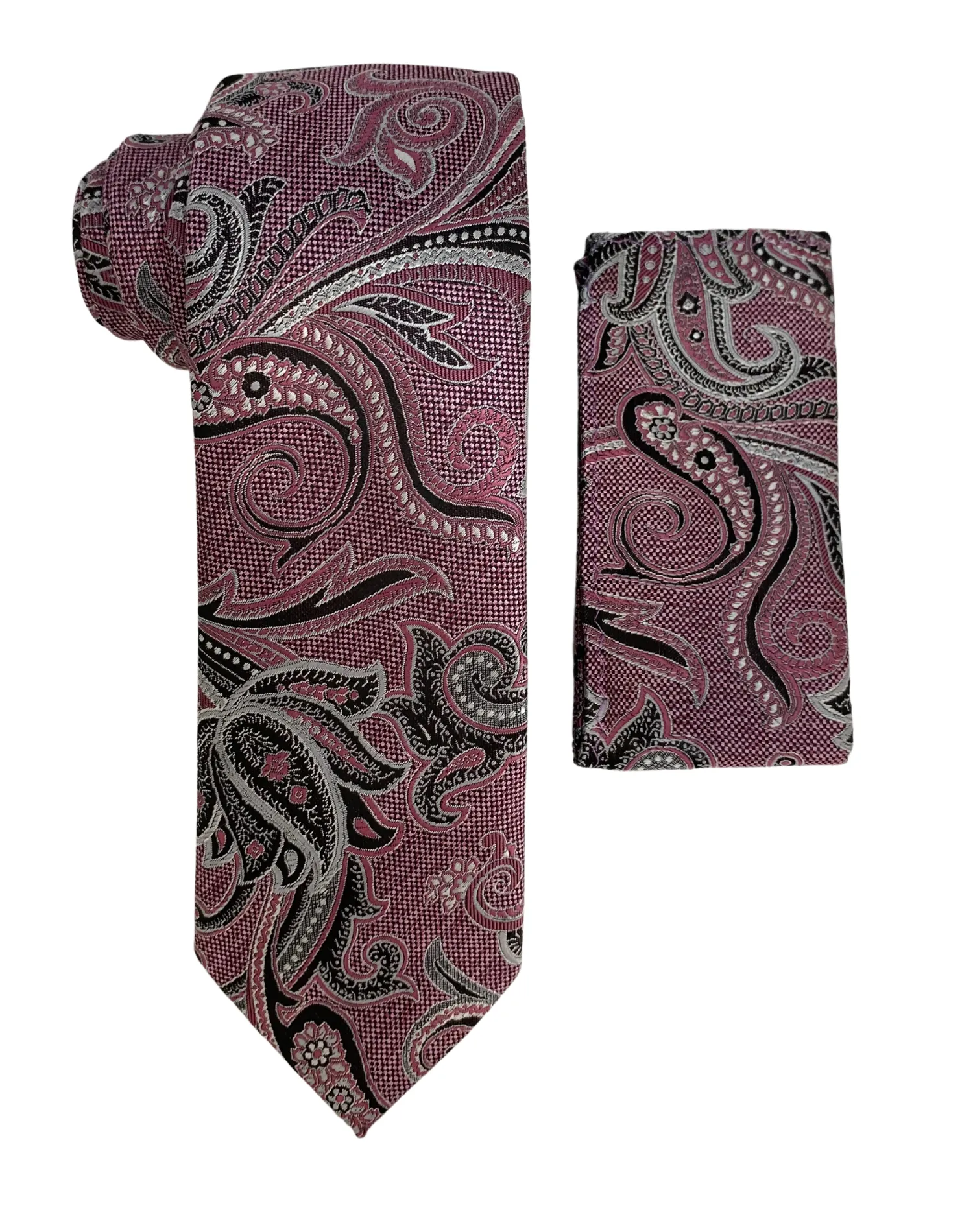 Stacy Adams Floral Swirl Tie and Handkerchief - Rose Pink