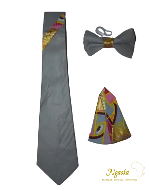 Starlight Silver & Playful Pink Swirls Necktie & Bowtie Set NBP3