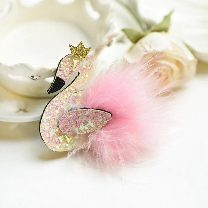 Swan Sparkly Mesh Feather Crown Hair Clip